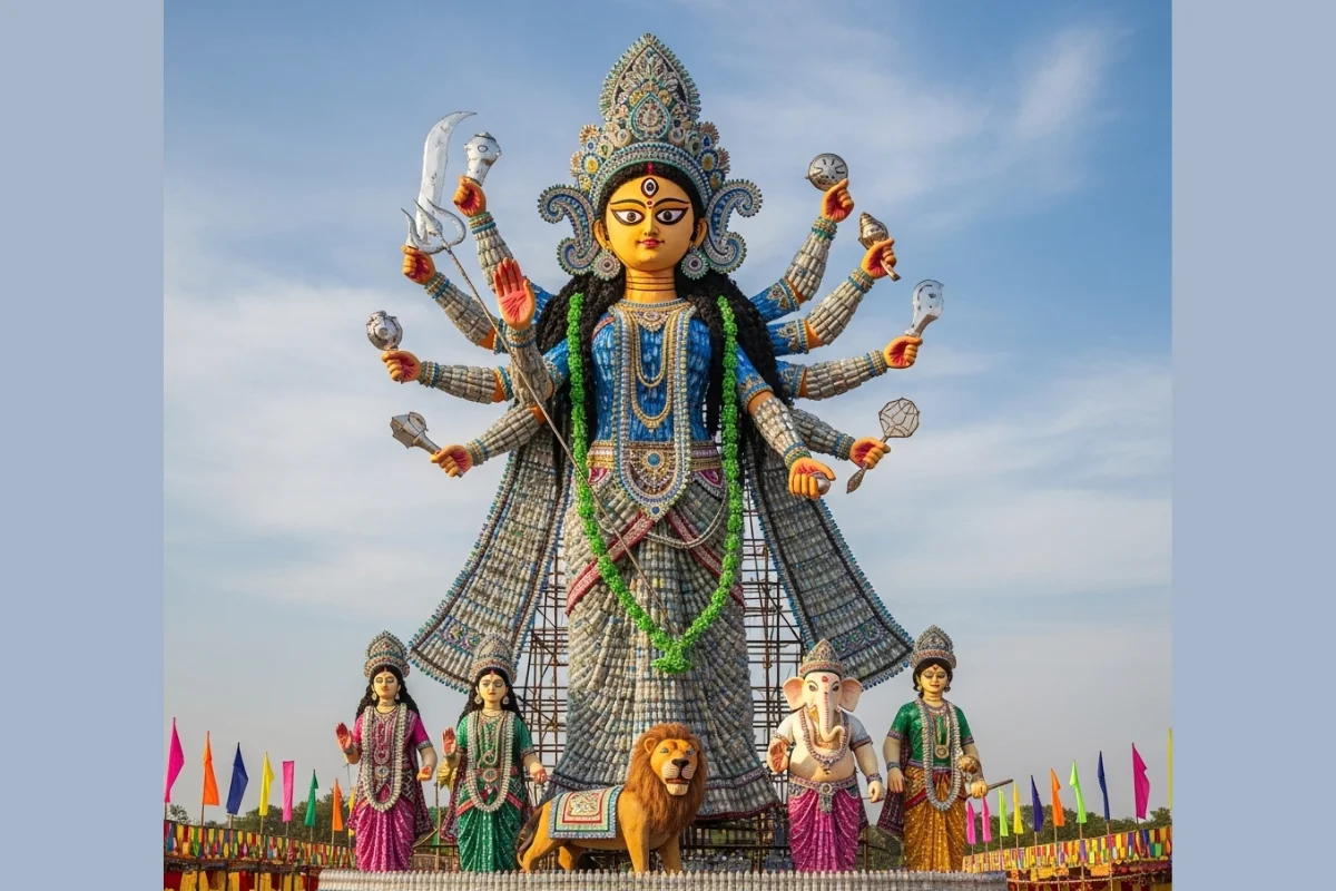 65-Ft Durga Idol Built with Plastic Bottles to Adorn Pandal in Guwahati